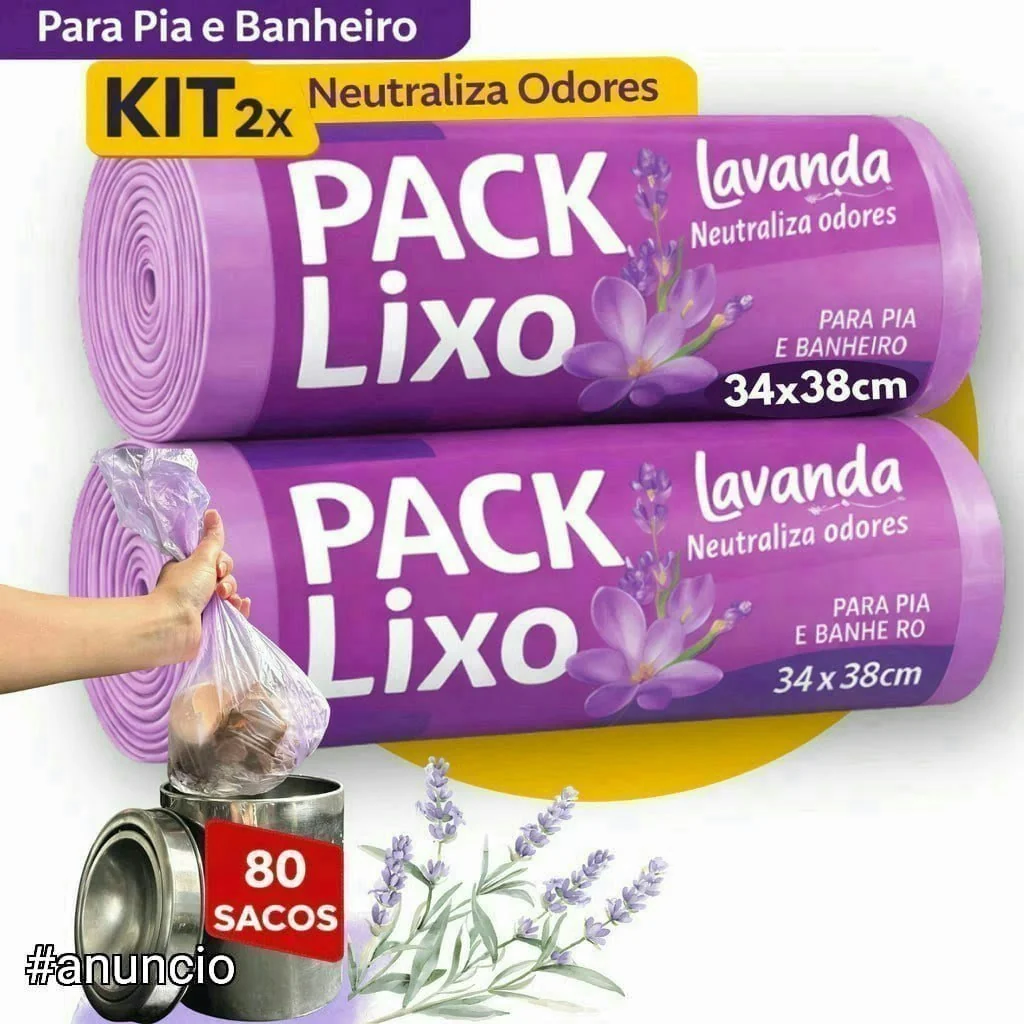 Sacos de Lixo Perfumados Lavanda | Kit 80 Sacos | Para Pia e Banheiro | 34x38cm | Neutraliza Odores