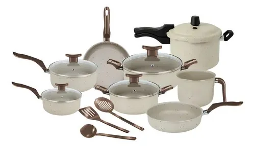🇧🇷🇧🇷🇧🇷 Jogo De Panelas 11 Peças Dona Chefa Baunilha Antiaderente Com Panela De Pressão 4,5l E Utensílios Nylon