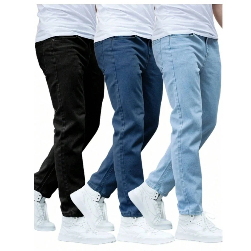 Kit Calças Jeans Masculina Premium Skinny Corte tradicional Basico com Lycra Lavagem Clara Escura ou Preta Shopee