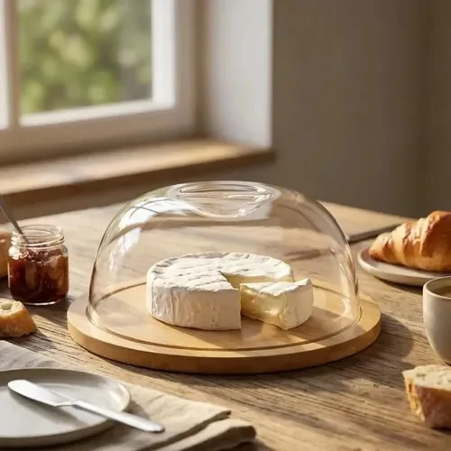 Queijeira De Bambu Com Tampa De Acrílico Pítia Para Queijo E Frios