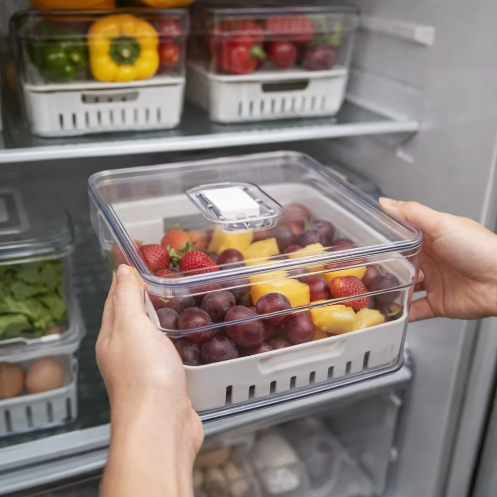 Kit 4 Organizador De Geladeira 2l Acrílico Frutas E Verduras Transparente