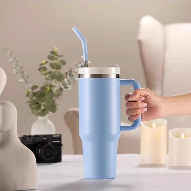 Copo Garrafa Térmica Grande Em Aço Inox Com Alça E Canudo Metal 1200ML Shopee