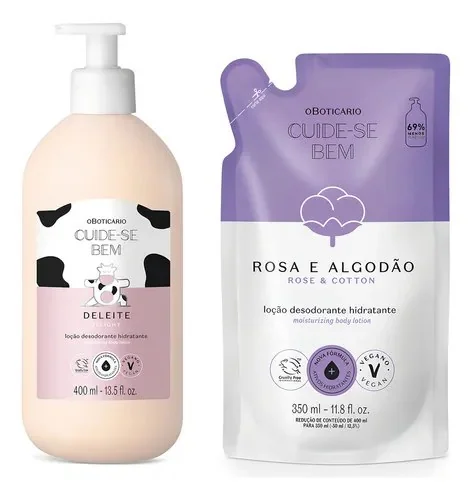 Combo Cuide-se Bem: Loção Corporal Deleite 400ml + Refil Ros Rosa E Algodão