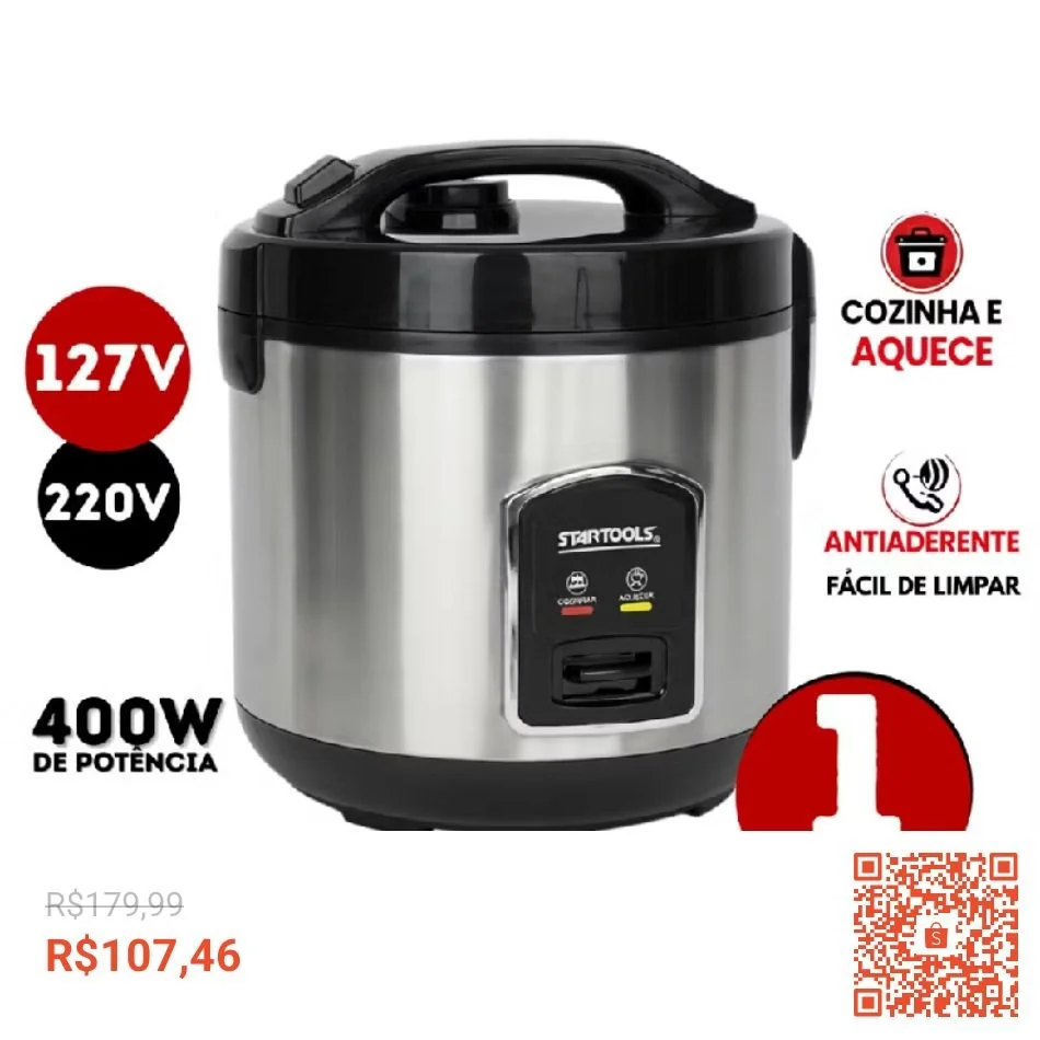 Panela Elétrica De Arroz 127v ou 220v 5 Xícaras 1 Litro Antiaderente