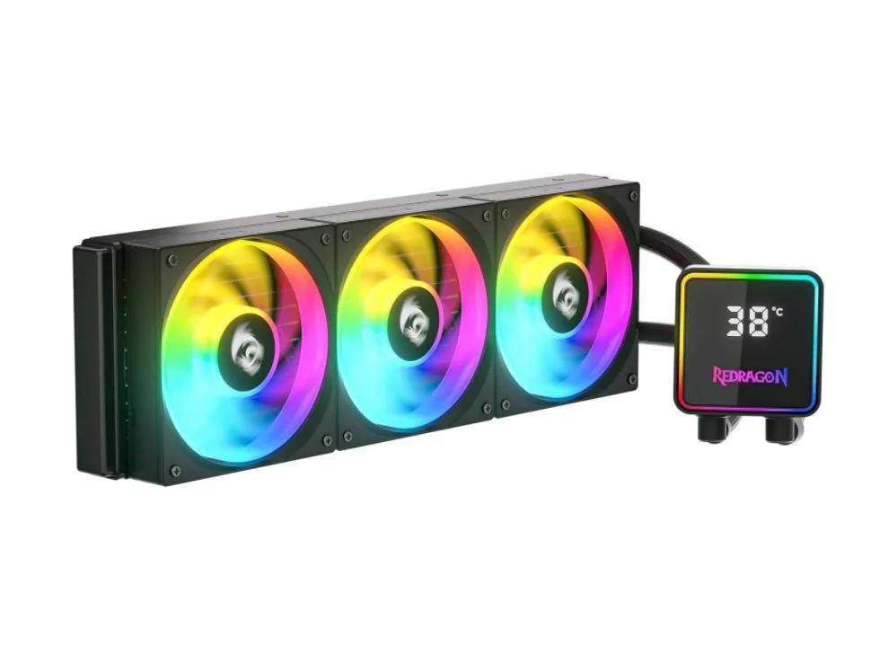 🇧🇷🇧🇷🇧🇷 Water Cooler Redragon CCW-3017 Preto 360mm ARGB 2550 RPM com Display de Monitoramento Magnético USB Tipo-C Intel LGA 1851 AMD AM5