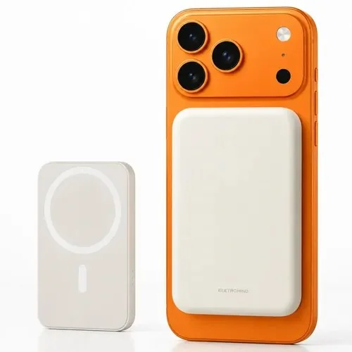 Power Bank Magnético 5000mah Magsafe Compatível iPhone Carregador Portátil Sem Fio Recarga Bateria Externa Indução Eletromind Branco