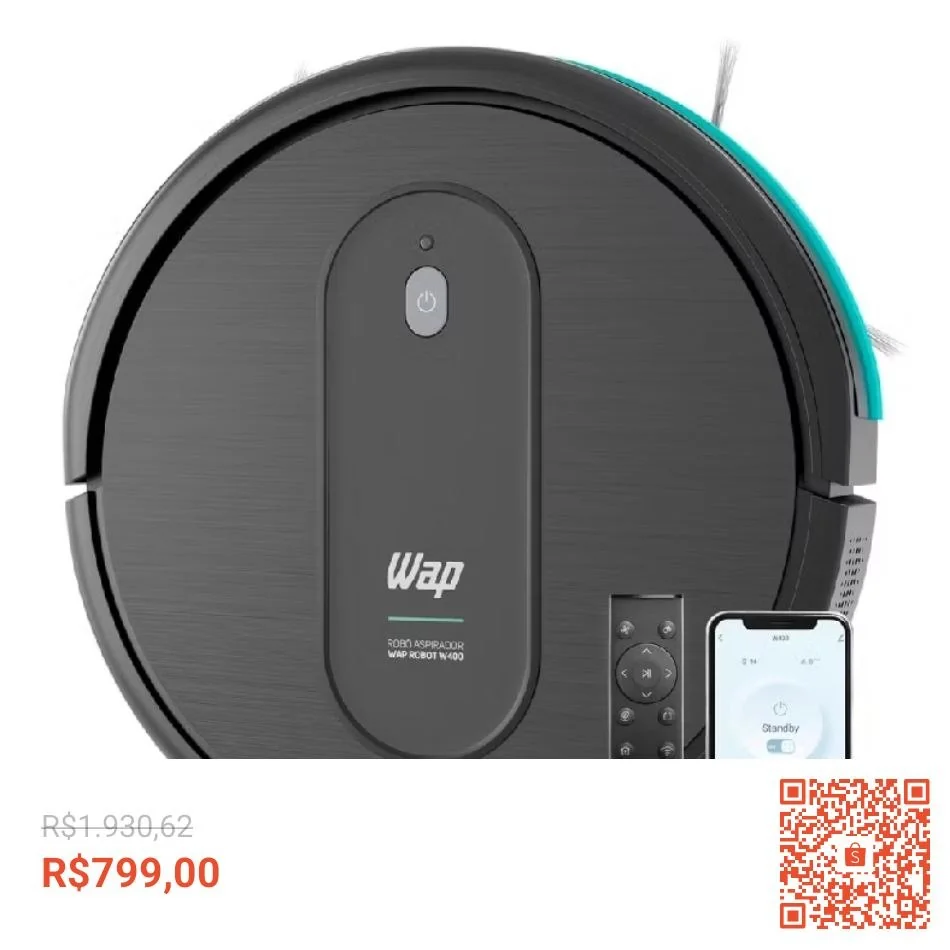 Robô Aspirador WAP Robot W400 C/ Controle Varre Passa Pano