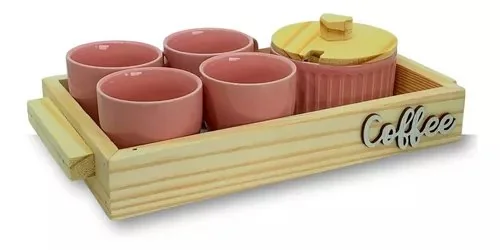Jogo 4 Xicara Café Porcelana Bandeja E Açucareiro Porcelana