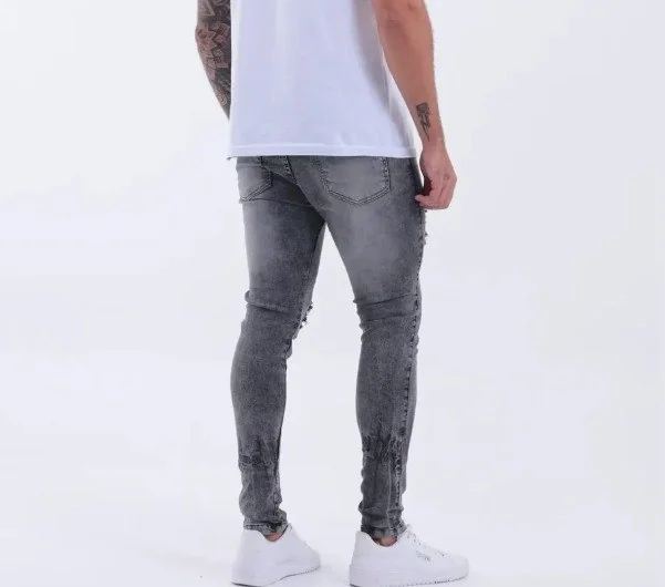 Calça Skinny Preta Rasgada Jeans com Elastano Lycra Mercado Livre