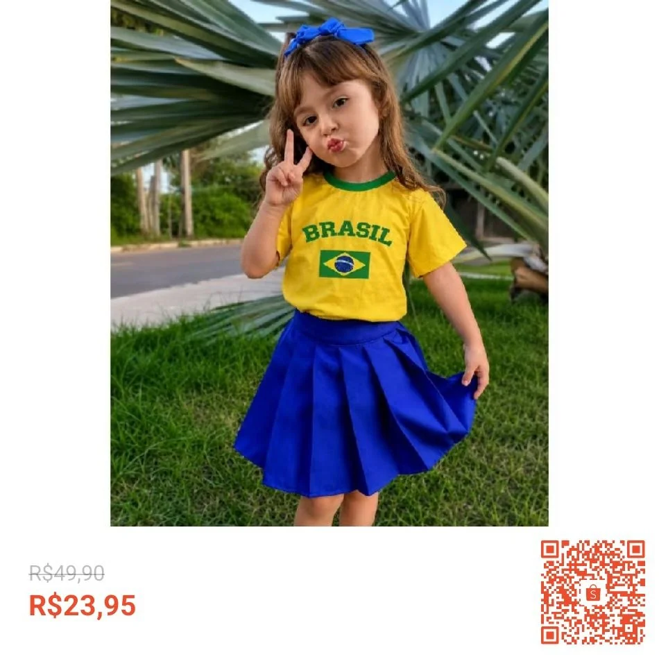 camiseta Infantil Brasil Verde e Amarela Estampa Brasil Camiseta Casual Confortável Torcida Copa