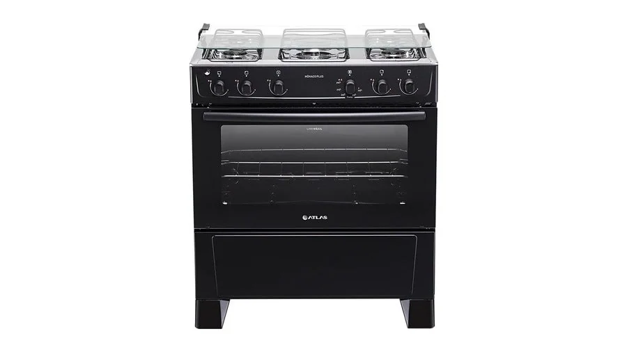Fogão 5 Bocas Atlas Mônaco Plus com Mesa Inox e Acendimento Automático Preto Bivolt
