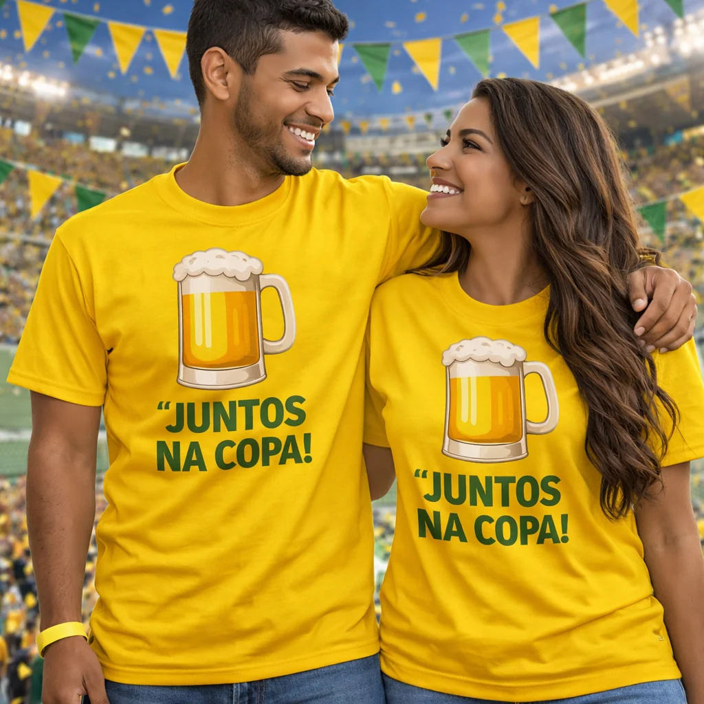Kit 2 Camiseta Camisa Casal Brazil Frase Criativa Juntos na Copa Brasil Tendência Oferta Shopee
