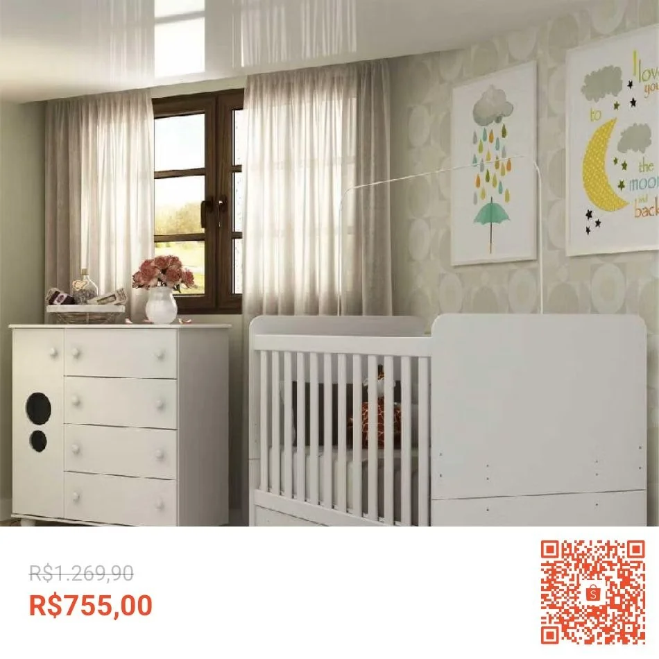 Quarto Infantil com Berço e Cômoda Pimpolho Multimóveis Branco