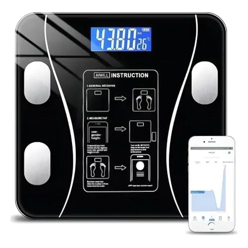 Balança Digital Bioimpedância Corporal Bluetooth até 140 kg com App | Mede Peso, IMC, Gordura, Massa Muscular, Água Corporal e Metabolismo | Smart Scale Inteligente Vidro Temperado