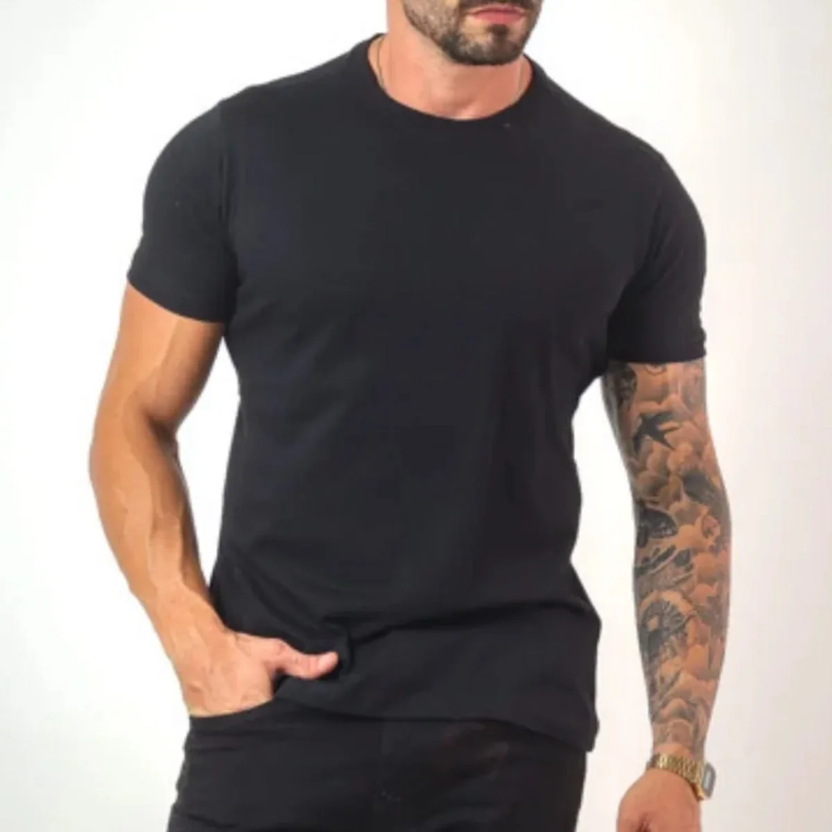 Camiseta Masculina Camiseta Básica Algodão Malha Peruana