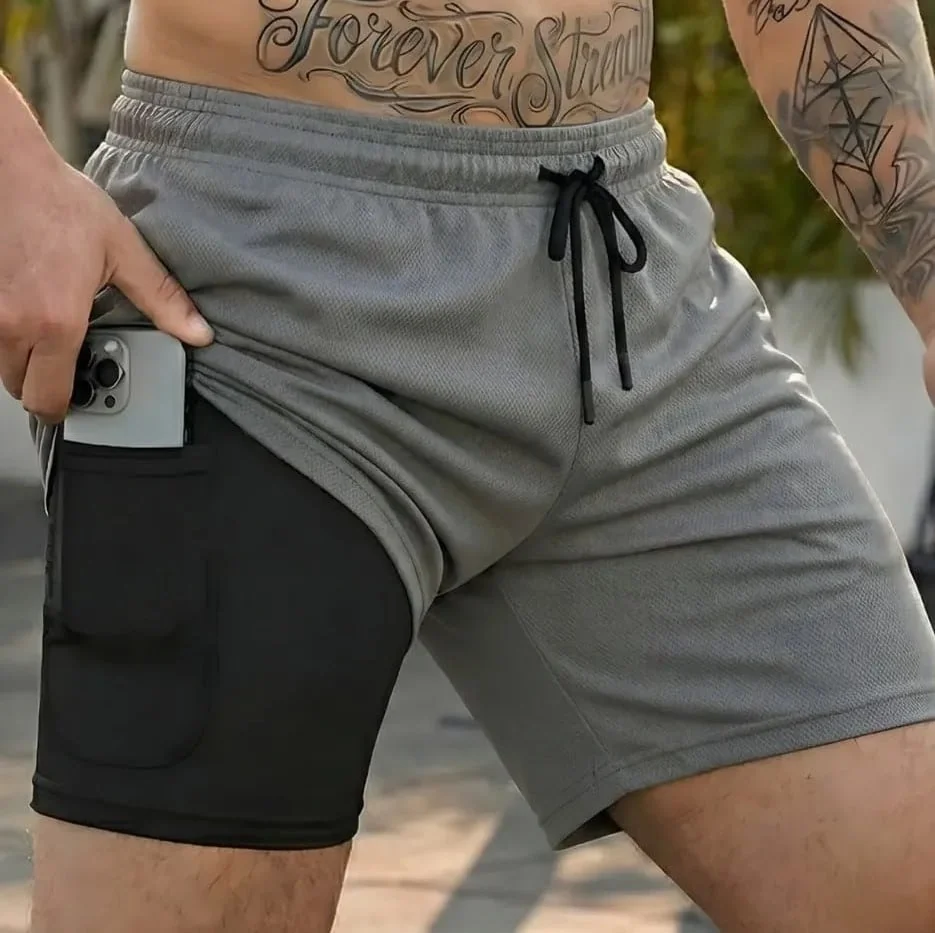 Kit 3 Shorts 2 Em 1 Duplo Bolso Para Academia Treino Corrida