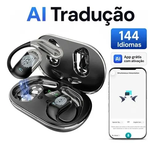 Fone Tradutor Bluetooth Hancdon 144 Idiomas App Gratuito Com Ativação Cinza Preto