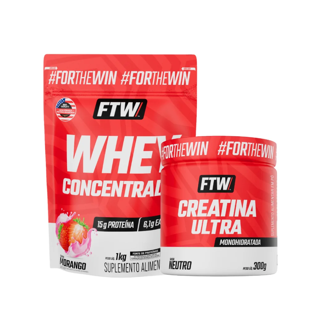 Kit Whey Concentrado 1kg +  Creatina Ultra Pote 300g - FTW Shopee