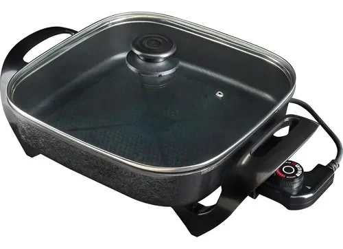 Panela Multifuncional Elétrica Quadrada 30cm Grill Antiaderente Portátil Mangiare Agratto Apeq01i Preto 127v 60hz