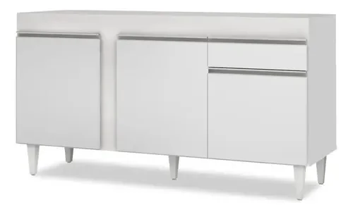 Balcão Gabinete Pia 150cm S Tampo 3 Pta 1 Gaveta Dakota Bco Branco