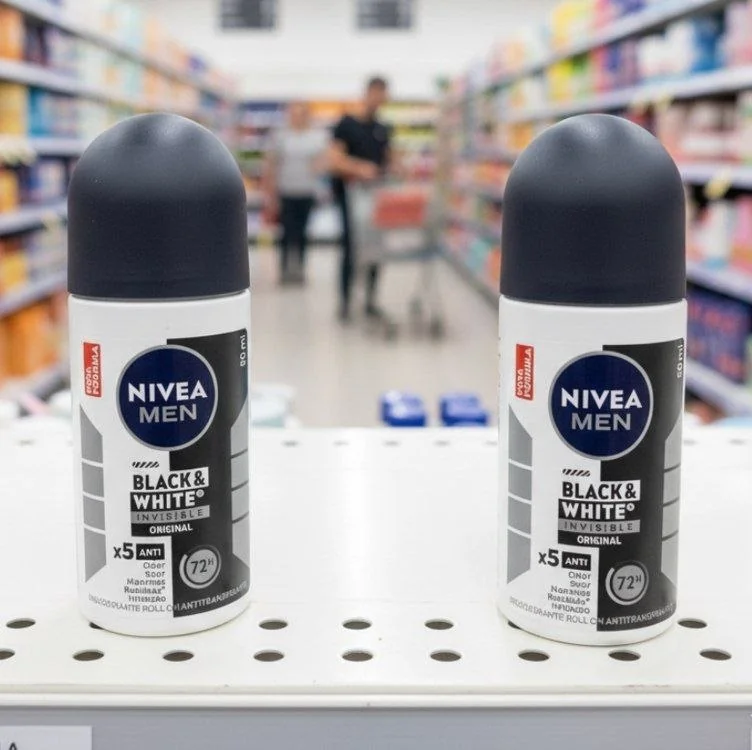 NIVEA MEN Desodorante Antitranspirante Roll On Invisible Black & White 50ml - Proteção prolongada de 48h, cuidado suave, ação antibacteriana, fórmula 5 em 1: anti-manchas, anti-odor