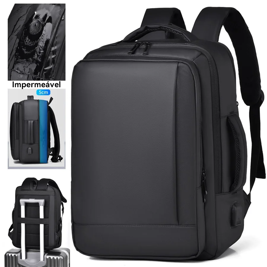 Mochila de laptop de negócios à prova d'água reforçada com expansão de capacidade Shopee