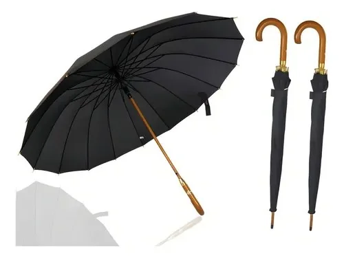 Kit Com 2 Guarda Chuva Reforçado Grande Automático Cor Preto Desenho Do Tecido Liso