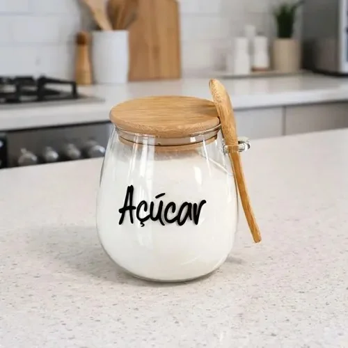 Pote Hermetico Com Tampa E Colher De Bambu Personalizado