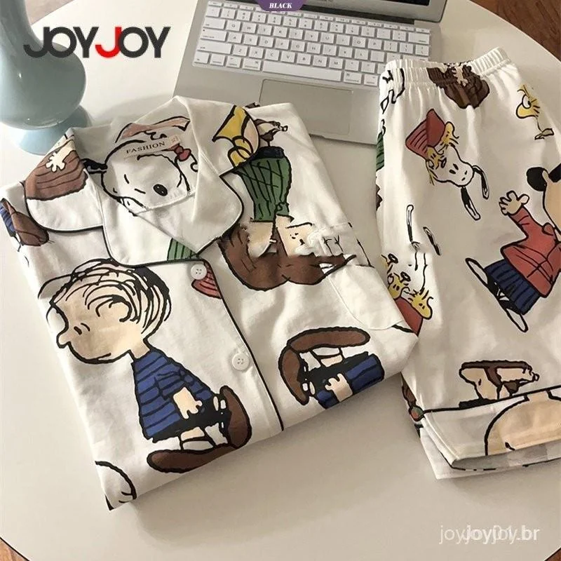 Conjunto Pijama Snoopy Charlie Brown Feminino Verão Shopee