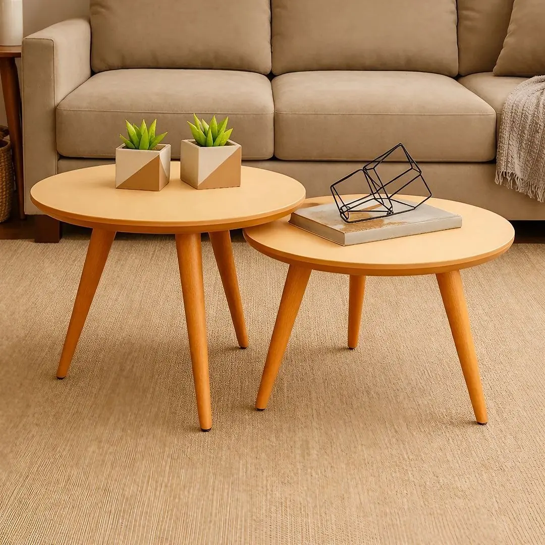 Conjunto 2 Mesas Centro Sala Madeira Decorativa Várias Cores