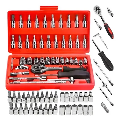 Kit De Ferramentas Com 46 Peças, Malistarry: Aço Crv E Chave Catraca De 45 Dentes Para Casa, Veículos E Motos Vermelho