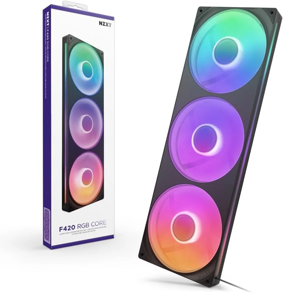 Fan Gamer NZXT F420 RGB Core Triplo Preto Corpo Único 3x140mm PWM 2000 RPM 98.61 CFM 3.2 mm H2O Rolamento Fluído Dinâmico RF-U42HF-B1