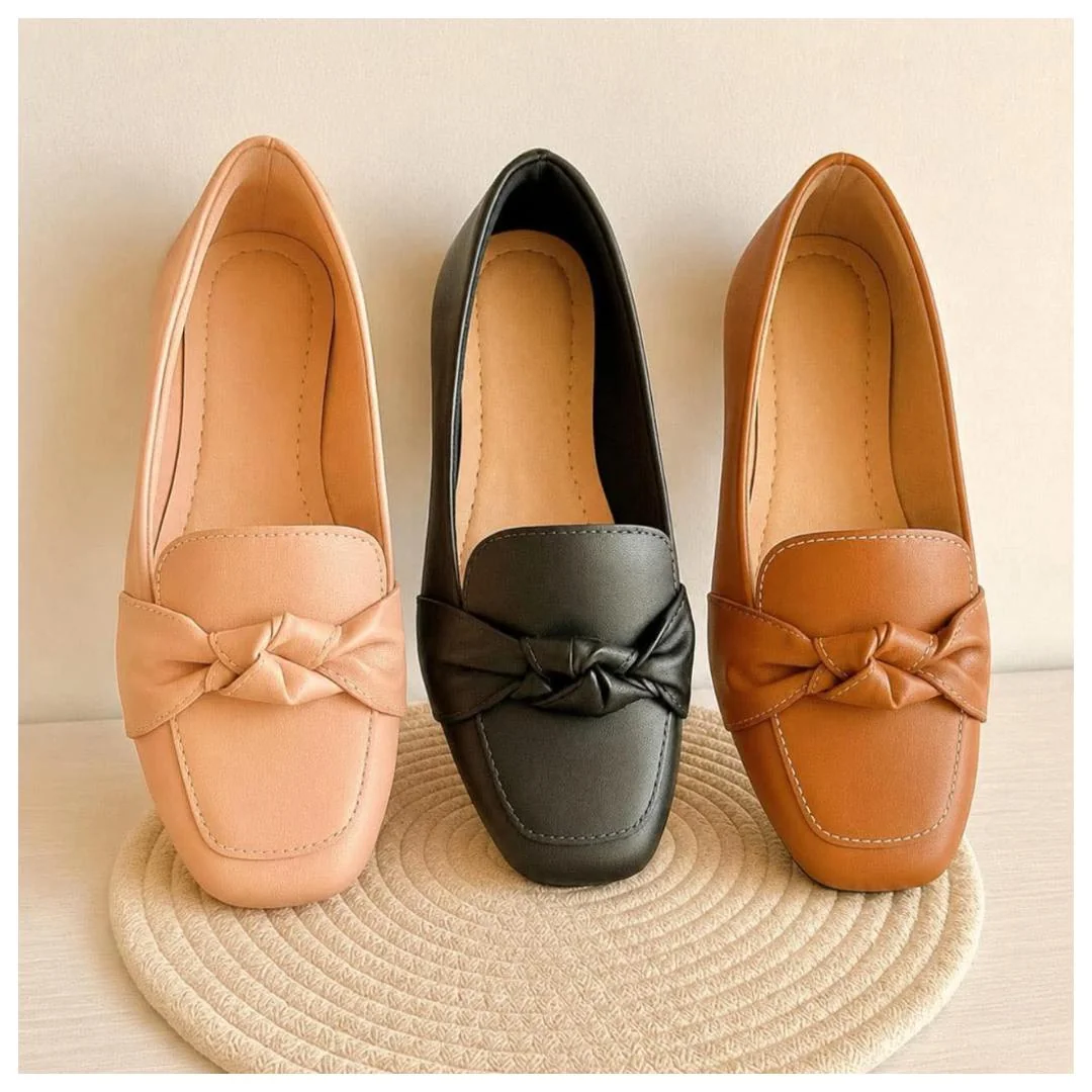Mocassim feminino confortável sapatilha bico quadrado nó preto rose nude Shopee