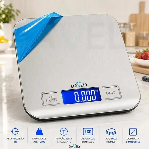 Balança Digital Cozinha Eletrônica Touch 10kg Inox Display Led Lcd Culinária Fitness Pesagem Alimentos Para Dieta... Prata 10 Kg