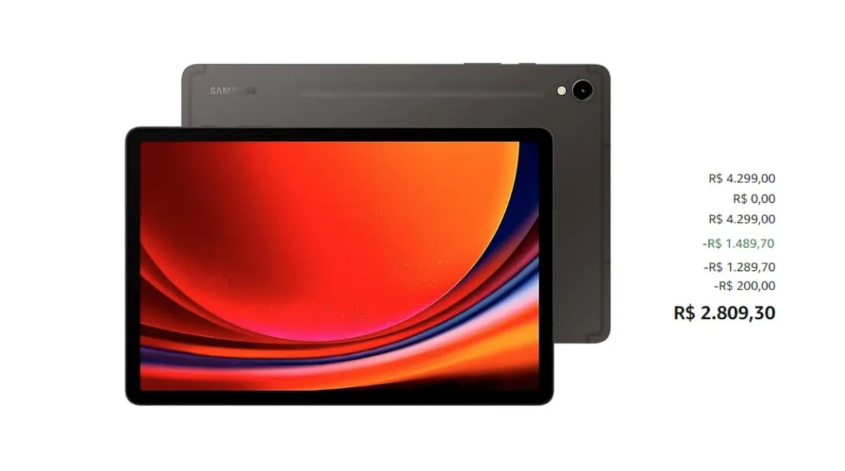 🔥 PARCELADO! Tab S9 Grafite, 256GB, 11", WiFi, Câmera Principal 13MP, Câmera Frontal 12MP, UW,