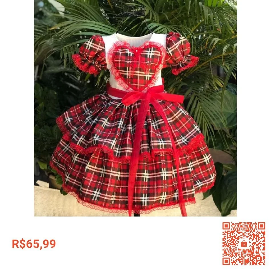 vestido de quadrilha infantil xadrez rodado
