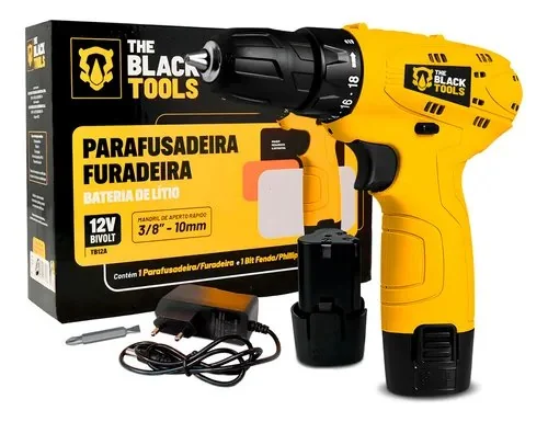 Parafusadeira Furadeira The Black Tools Tb12a 3/8 A Bateria Cor Amarelo Frequência 60hz 127/220v