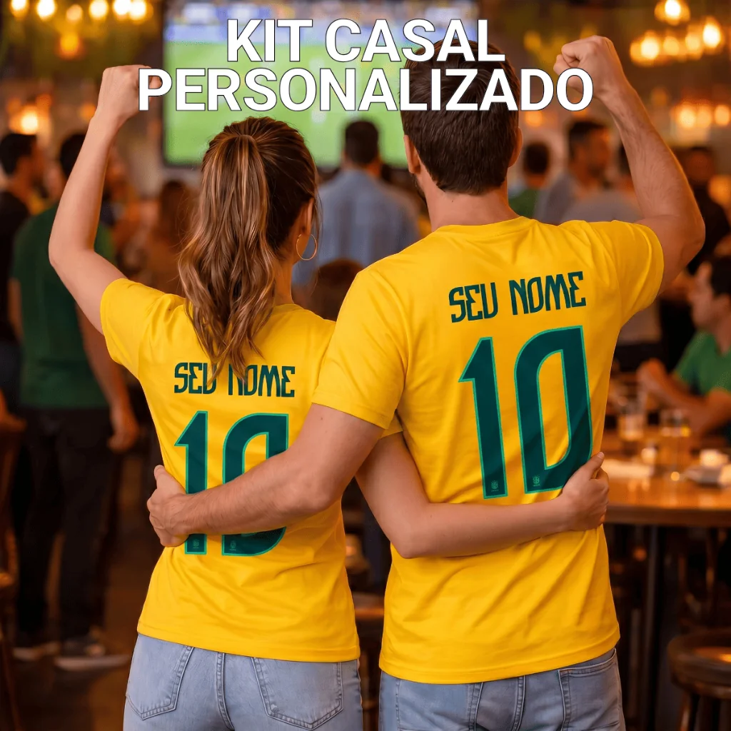 Kit Camiseta Casal Brasil Nome Personalizado 100% Algodão Estampada Copa do Mundo Shopee