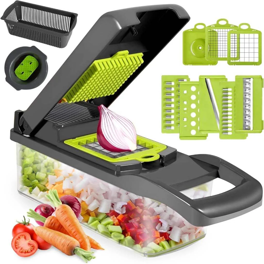 Kit 12 em 1 Cortador Multifuncional Peças Fatiador Picador Ralador Legumes Verduras Alimento Fruta Cozinha Cebola Batata Shopee