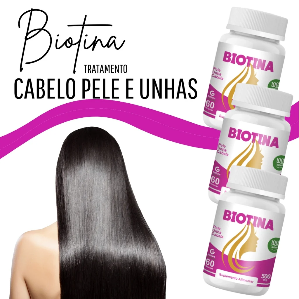 Kit 3 Biotina Firmeza Crescimento Saúde Cabelos Unhas Pele Genature Shopee