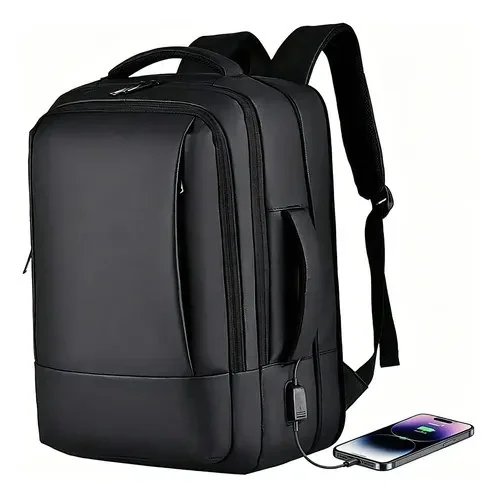 Mochila Dos Homens Com Faixa Impermeável Para Expansão Preto Liso