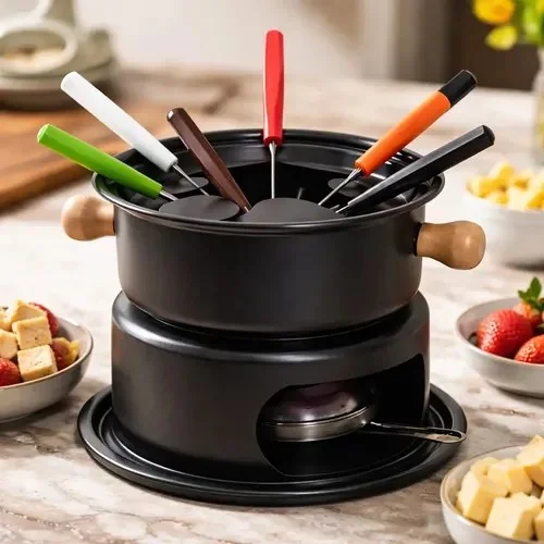 Conjunto Aparelho Fondue Queijo Chocolate 6 Pessoas Preto