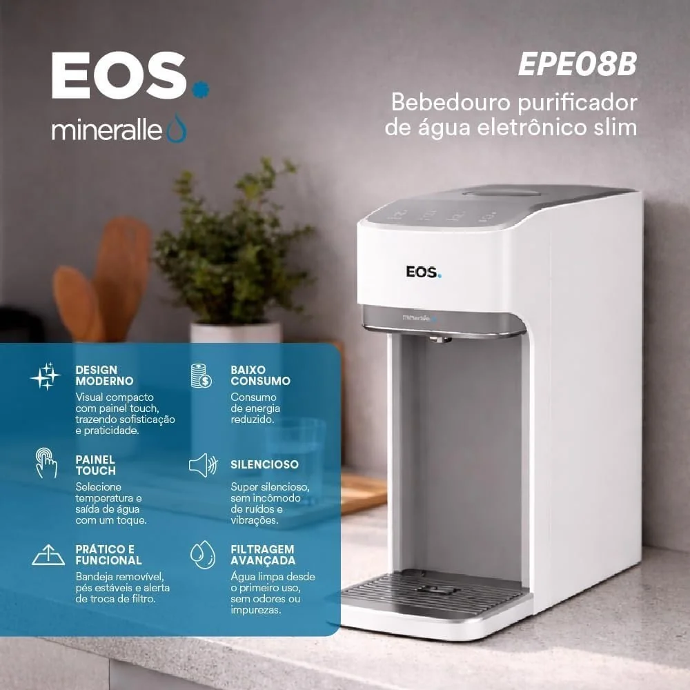 🇧🇷🇧🇷🇧🇷 Purificador de Água Eos Mineralle Slim Touch Eletrônico Branco Epe08b Bivolt
