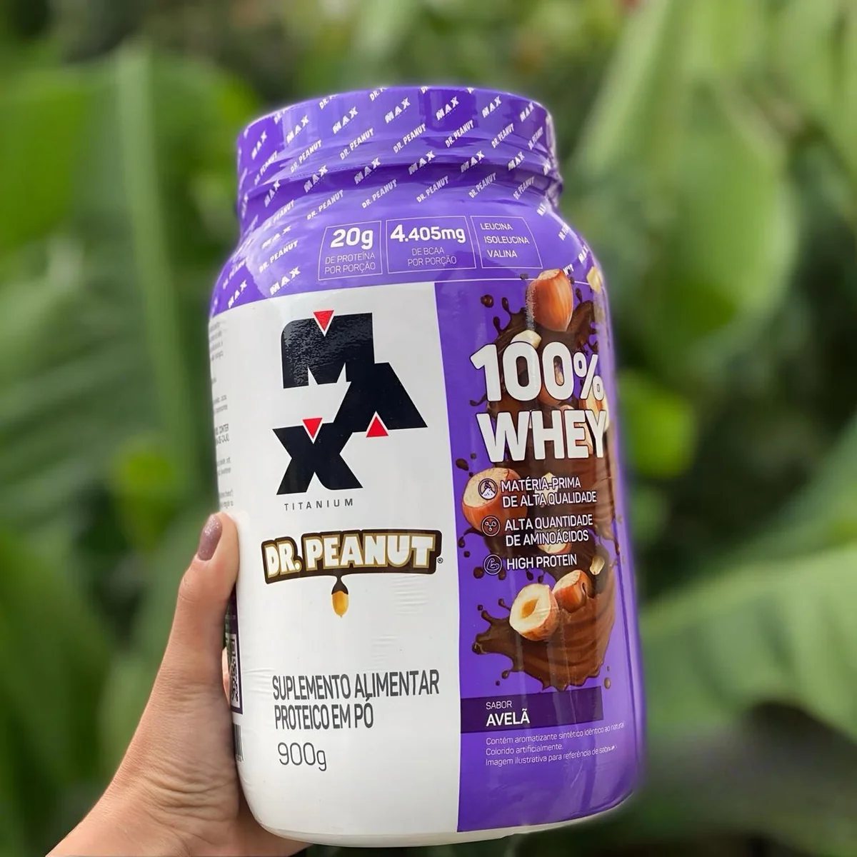 100% Whey Max Titanium x Dr. Peanut (900g), Sabor Avelã
