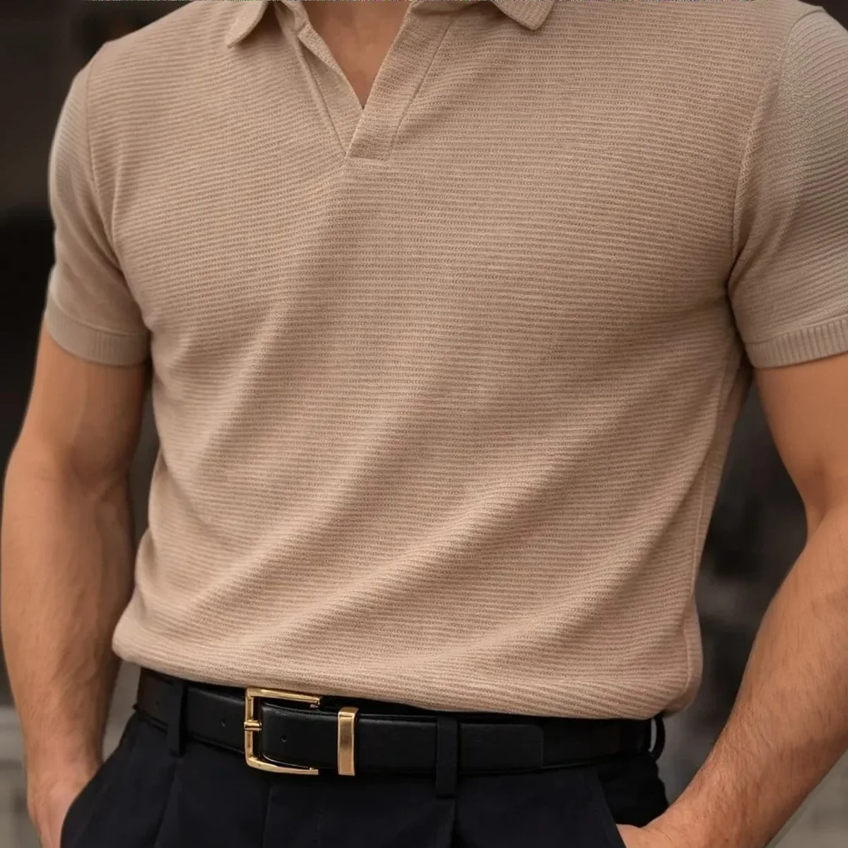 Camisa Camiseta Polo Masculina Texturizada Sem Botão