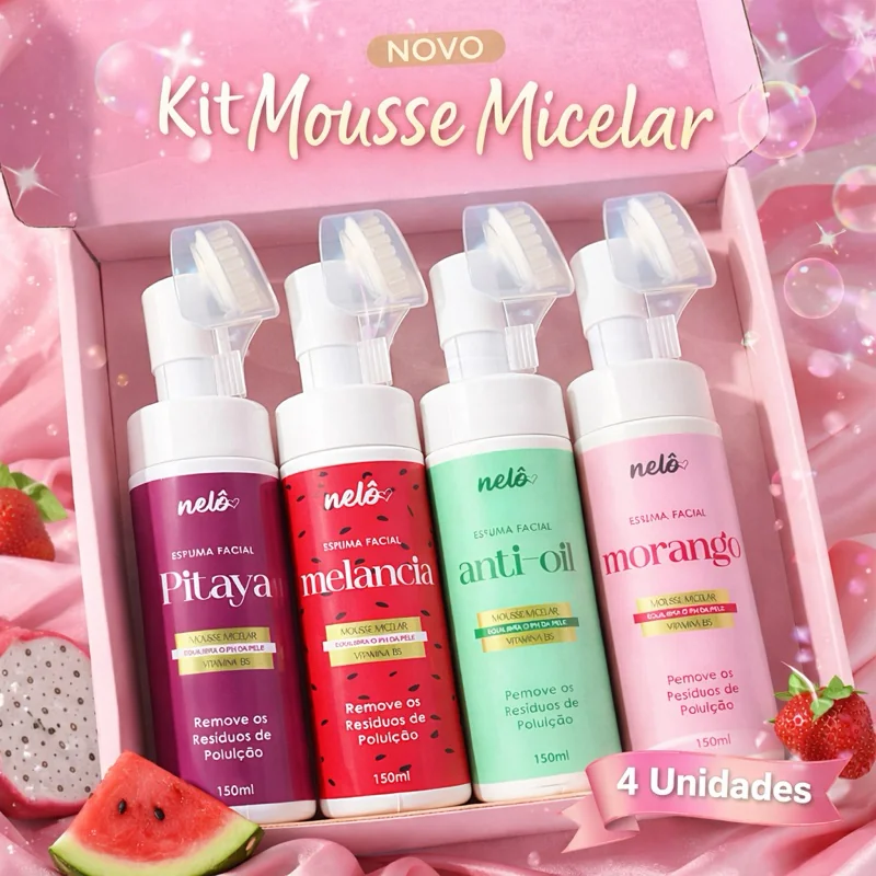 Kit 4 Mousse Facial Micelar de Limpeza 150ml - Morango, Melancia, Anti-oil e Pitaya Shopee