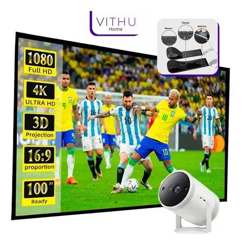 Tela De Projeção Vithu Para Projetores, 150  (2,5m X 1,5m), Full Hd, Com Velcro