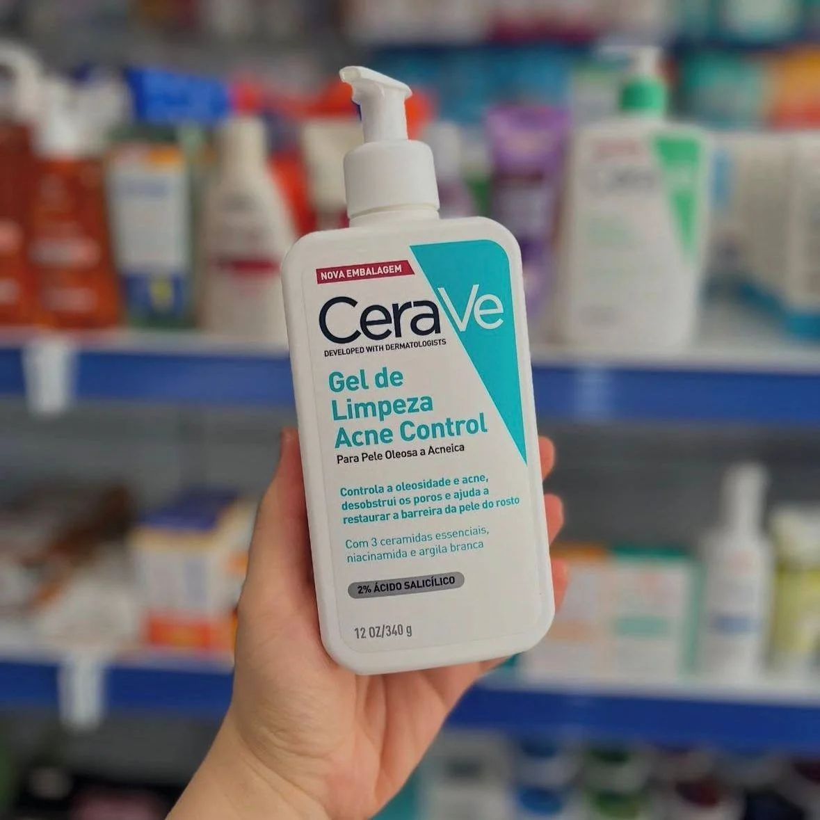 Cerave Gel De Limpeza Facial Control De Acne Com Ácido Salicílico E Niacinamida Para Pele Oleosa 340g Dia/noite