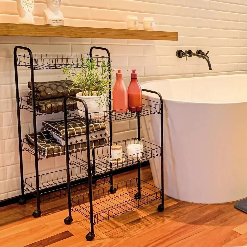 Fruteira Prateleira Com Rodas 4 Andares Mor Cor Preto