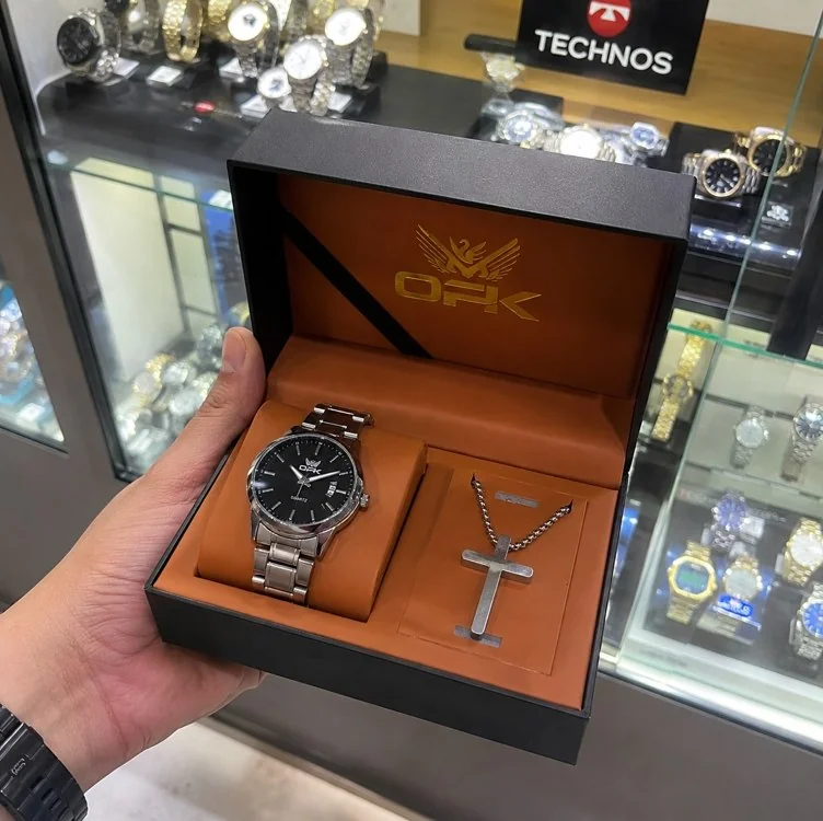 Opk Original Conjunto De Relógio E Colares Masculino 6010 Mercado Livre